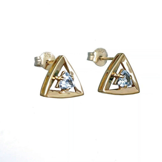 Blue Topaz Earrings 9ct Yellow Gold Studs Studs Trillion