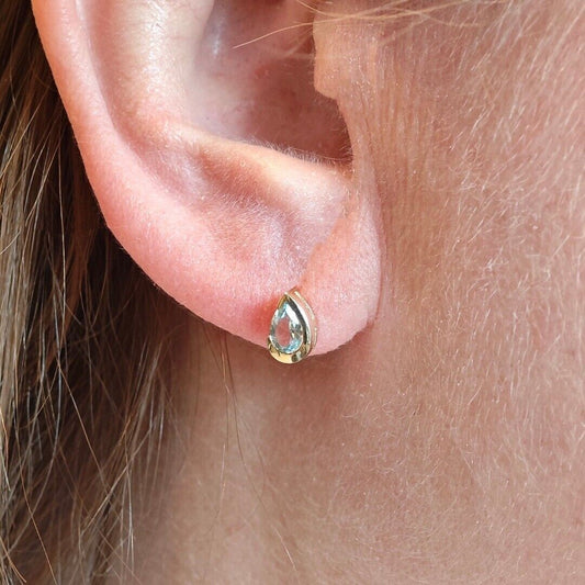 9ct White Gold Aquamarine Earrings  Natural Blue Gemstone Studs