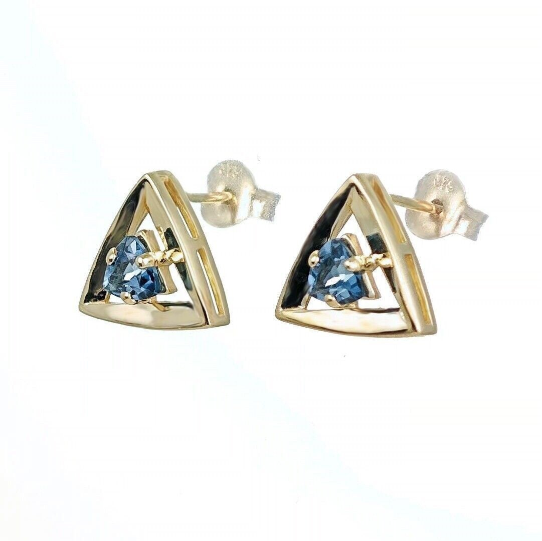 9ct Gold London Blue Topaz Trillion Earrings