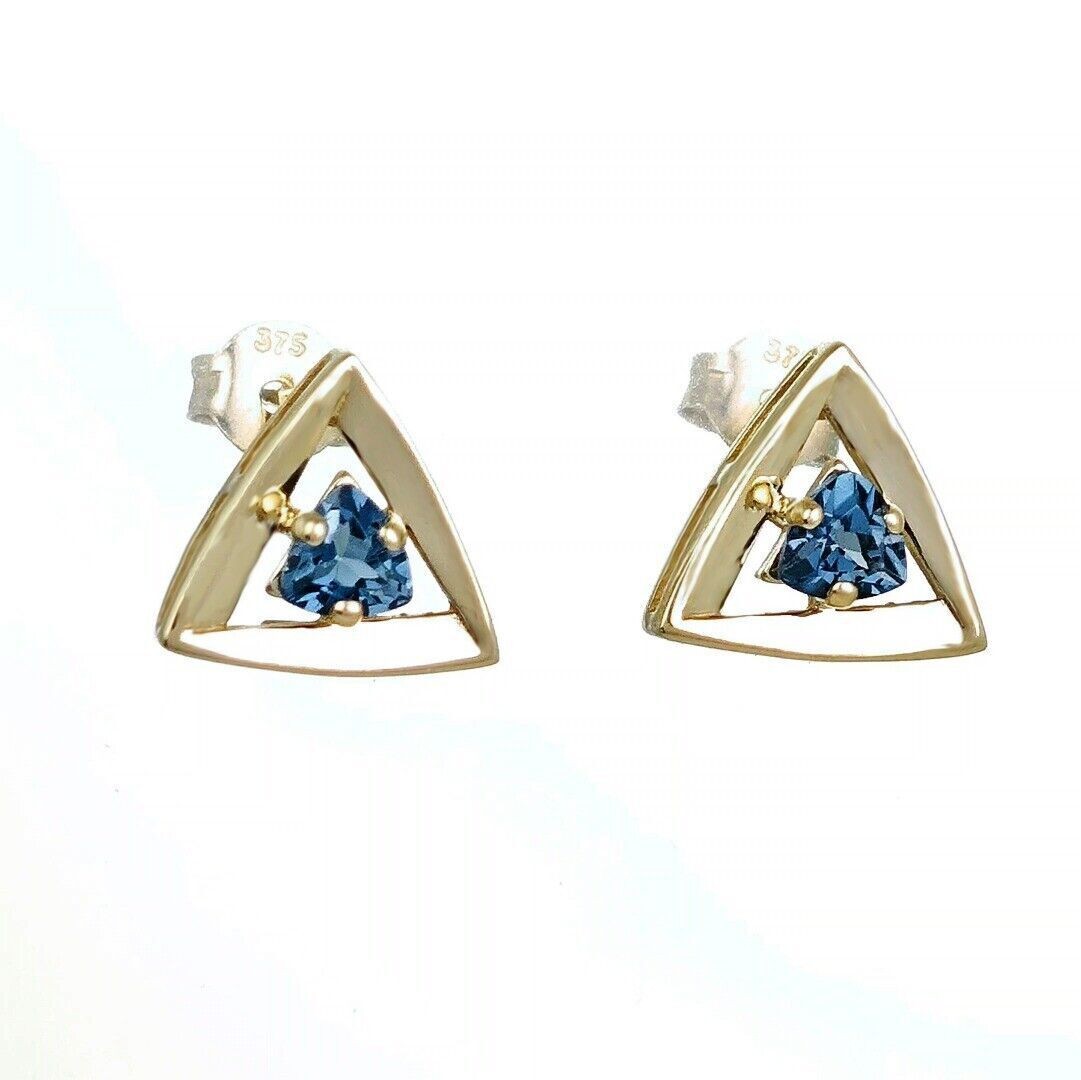 9ct Gold London Blue Topaz Trillion Earrings