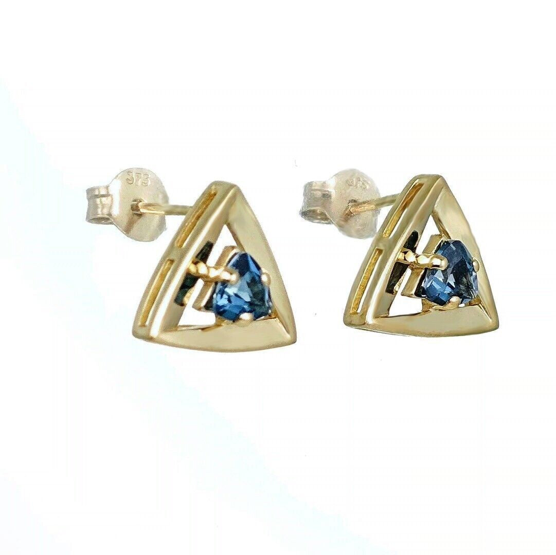 9ct Gold London Blue Topaz Trillion Earrings