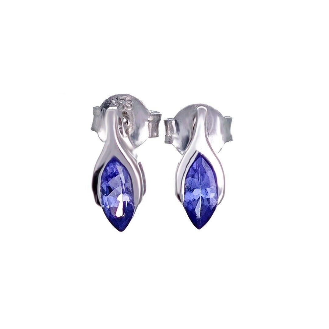 tanzanite earrings 9ct white gold studs minimalist marquise designed in the UK