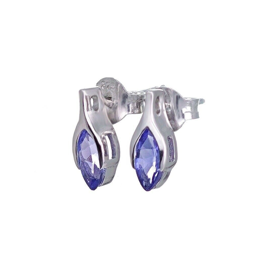 Tanzanite Earrings 9ct White Gold Studs Minimalist Marquise