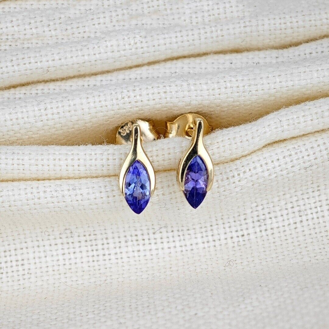 Tanzanite Minimalist Marquise Earrings in 9ct Gold