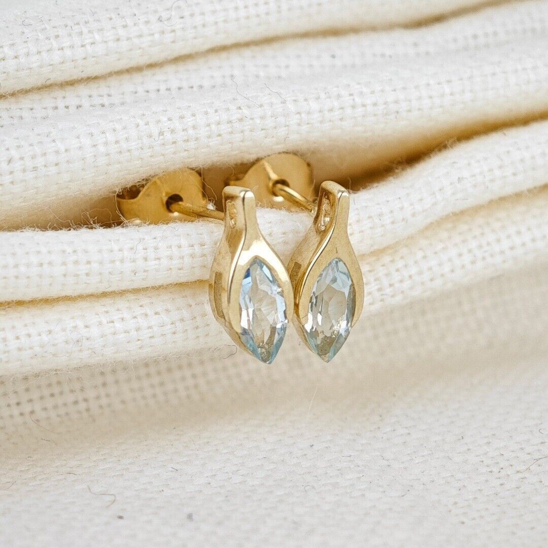 Aquamarine Minimalist Marquise Earrings in 9ct Gold