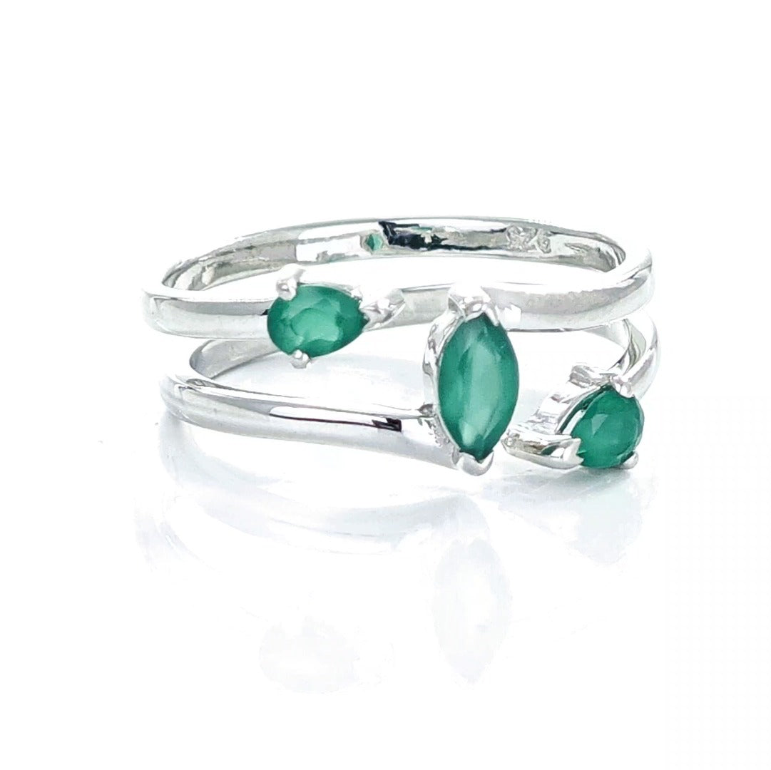 Green Onyx Marquise Trilogy Ring in Sterling Silver