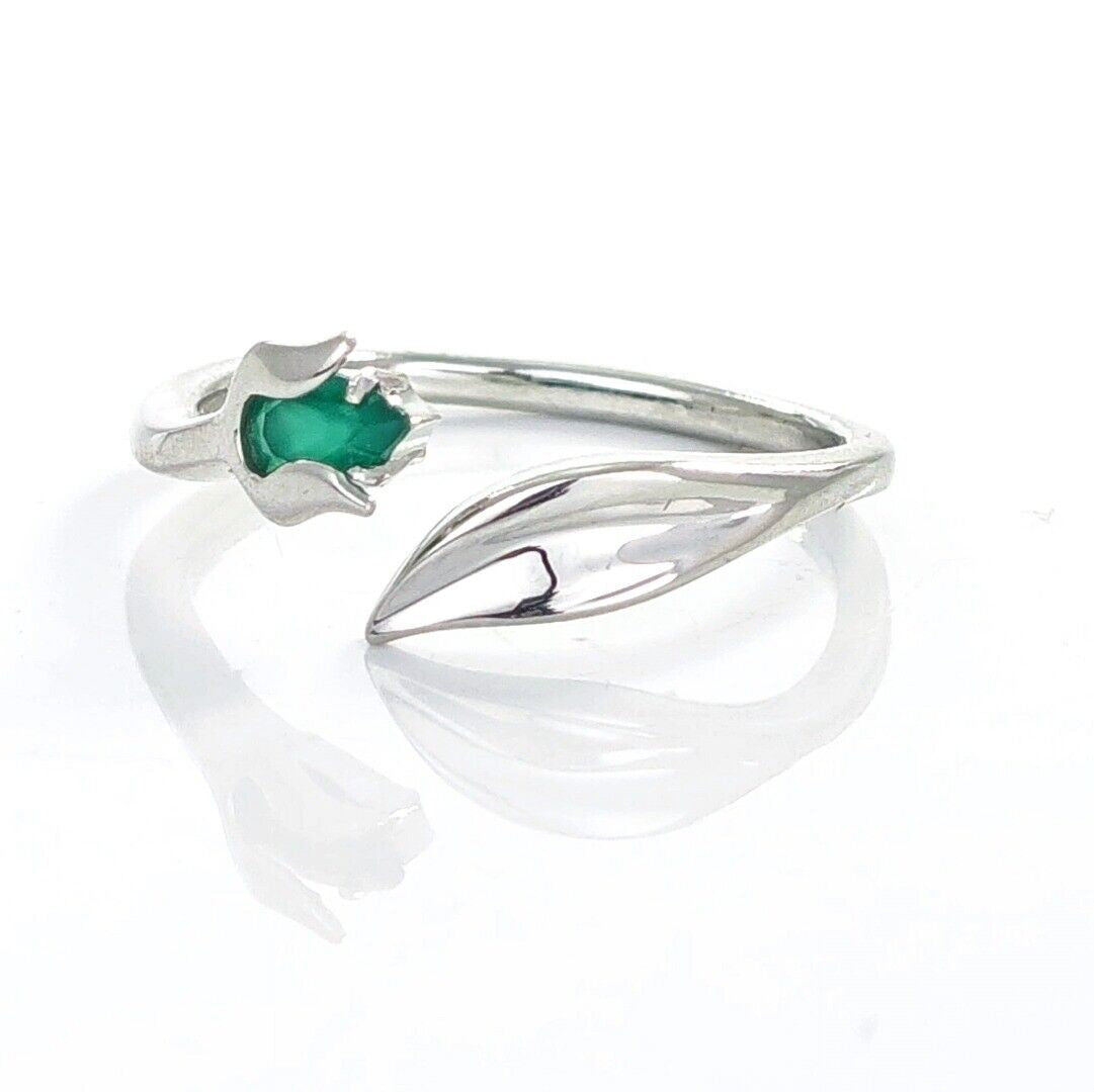 Green Onyx Tulip Flower Ring in Sterling Silver