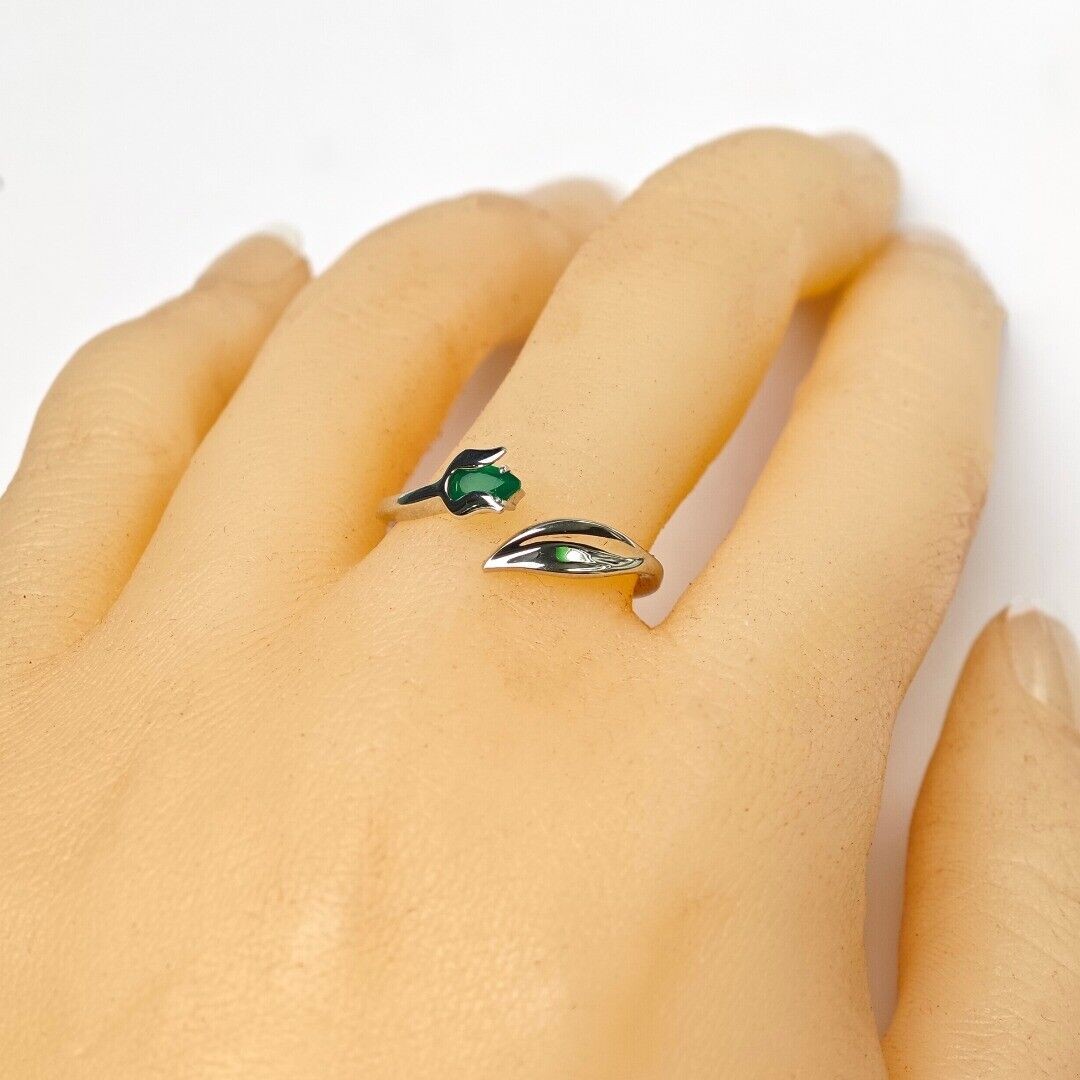 Green Onyx Tulip Flower Ring in Sterling Silver
