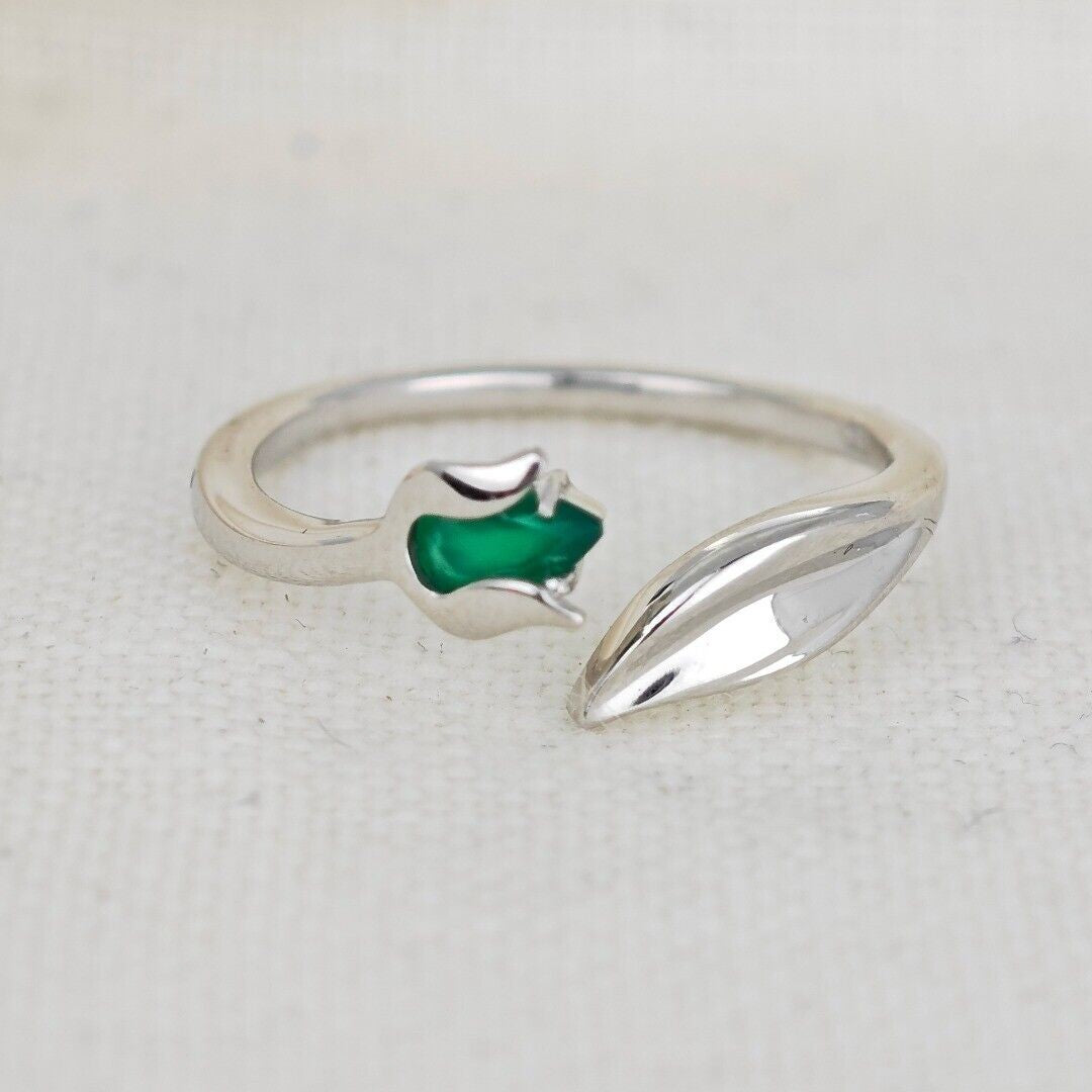 Green Onyx Tulip Flower Ring in Sterling Silver
