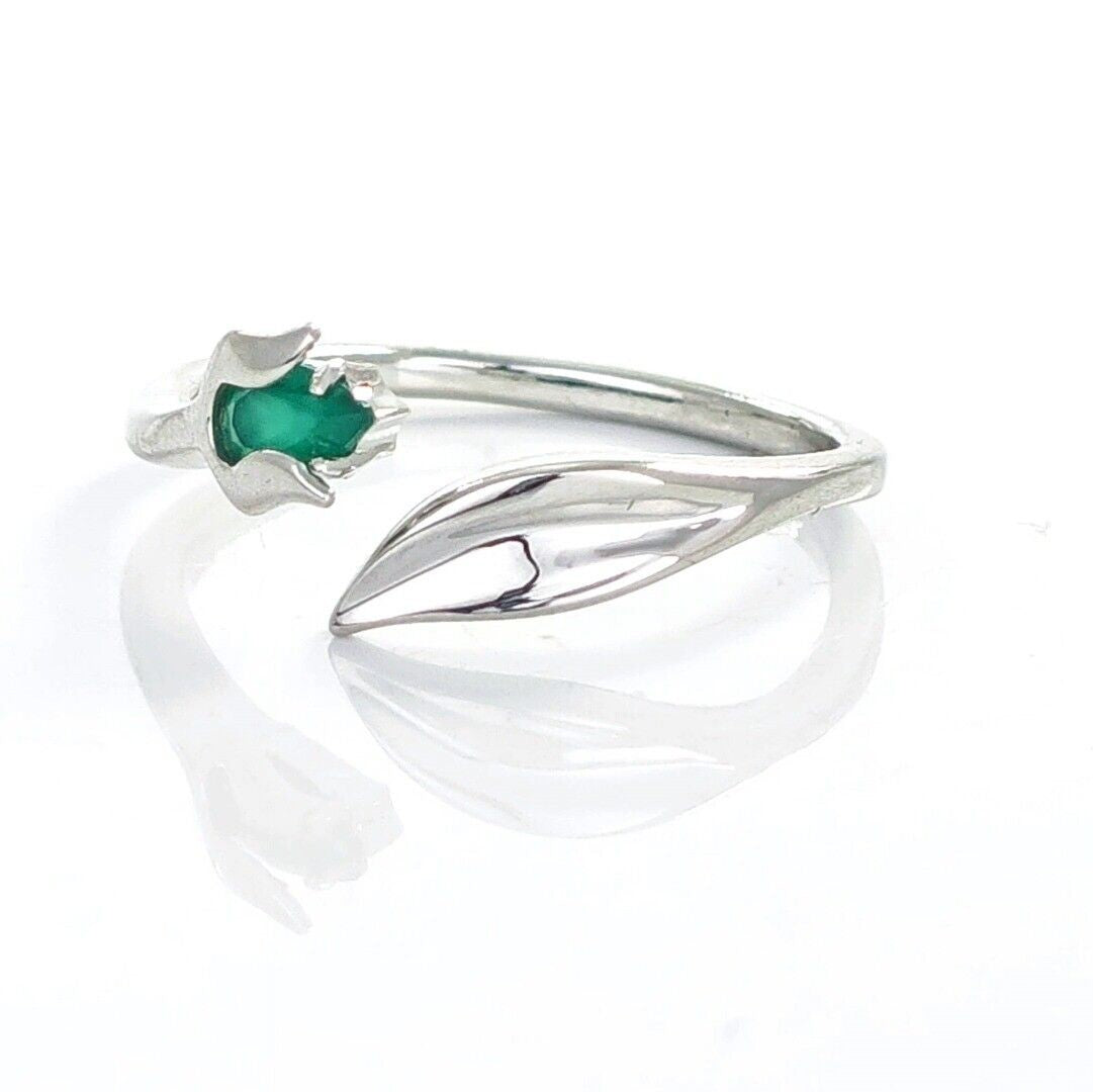 Green Onyx Tulip Flower Ring in Sterling Silver