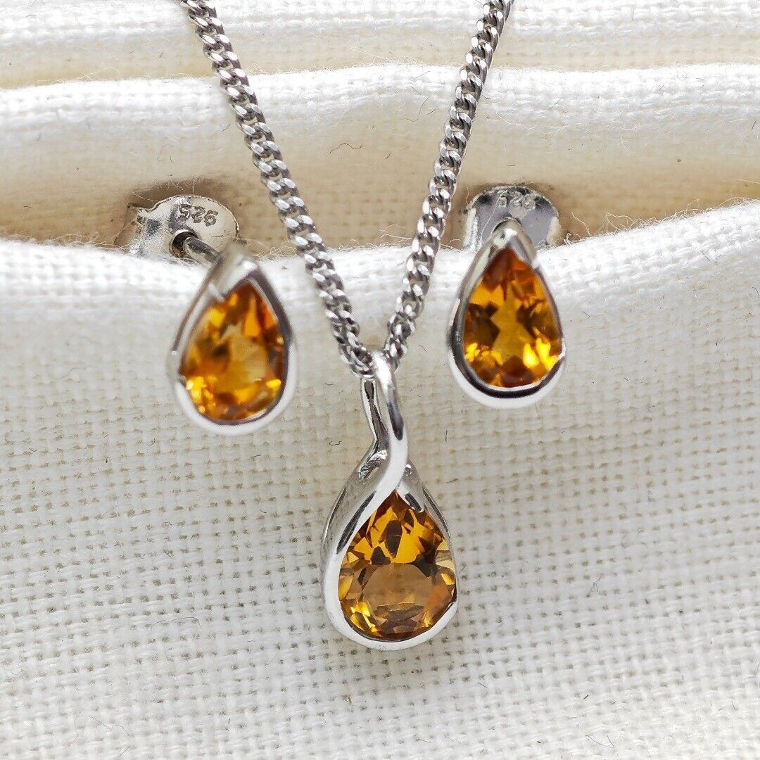Citrine Infinity Loop Jewellery Set in Sterling Silver