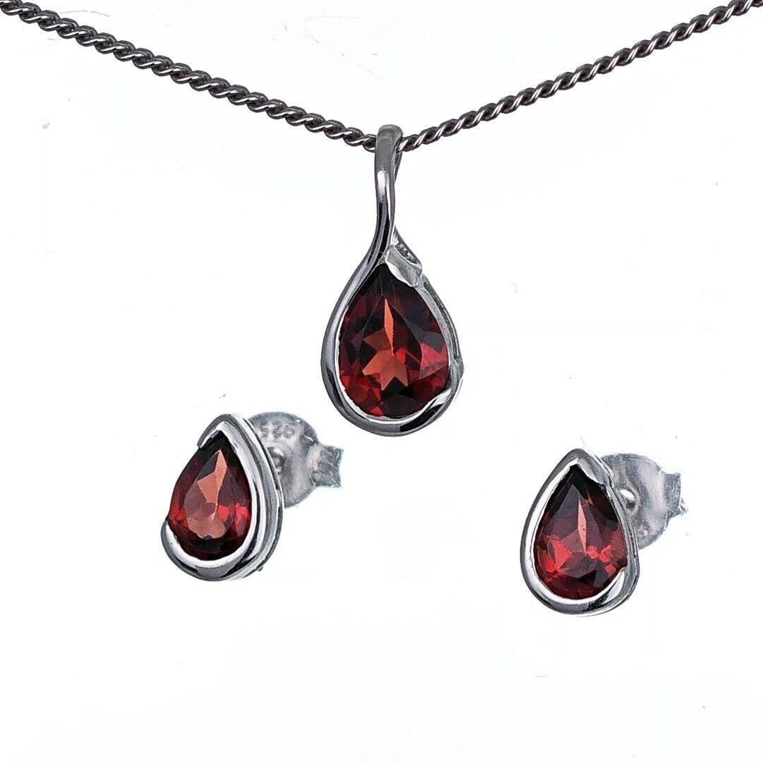 Garnet Necklace Stud Set Sterling Silver Infinity Loop