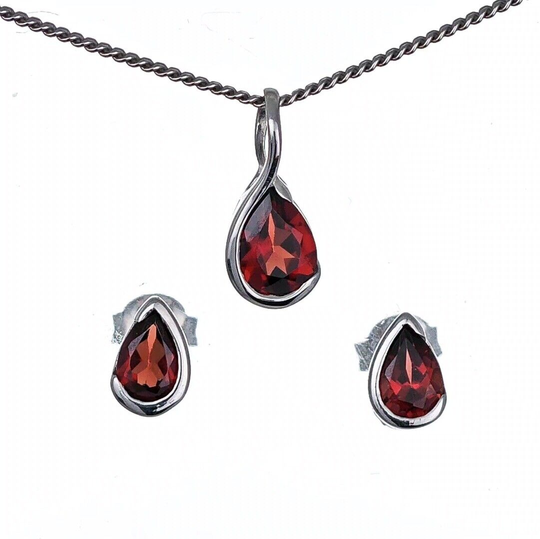 garnet necklace stud set sterling silver infinity loop designed in the UK