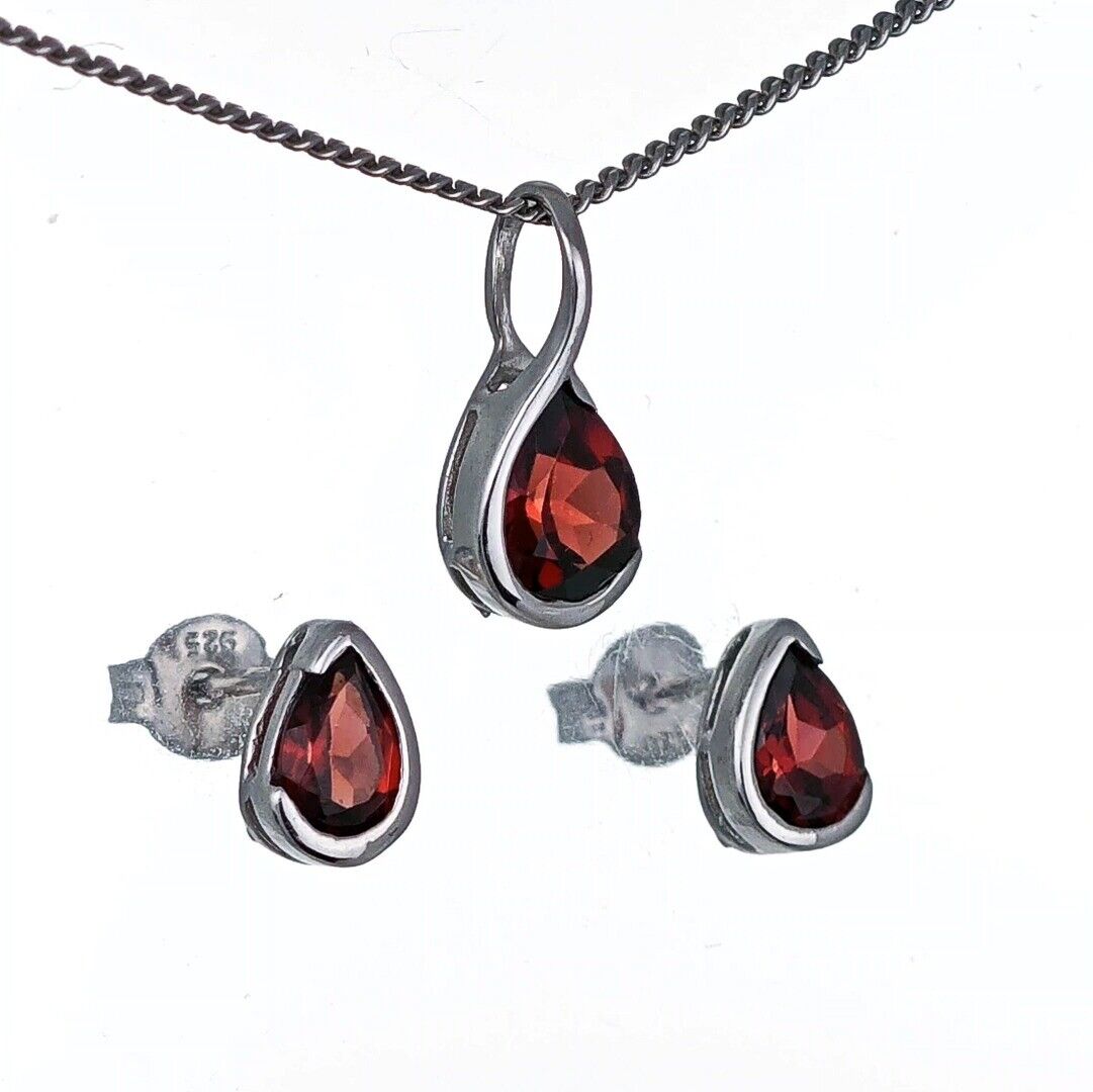Garnet Necklace Stud Set Sterling Silver Infinity Loop