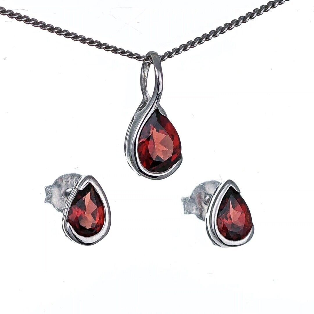 Garnet Necklace Stud Set Sterling Silver Infinity Loop
