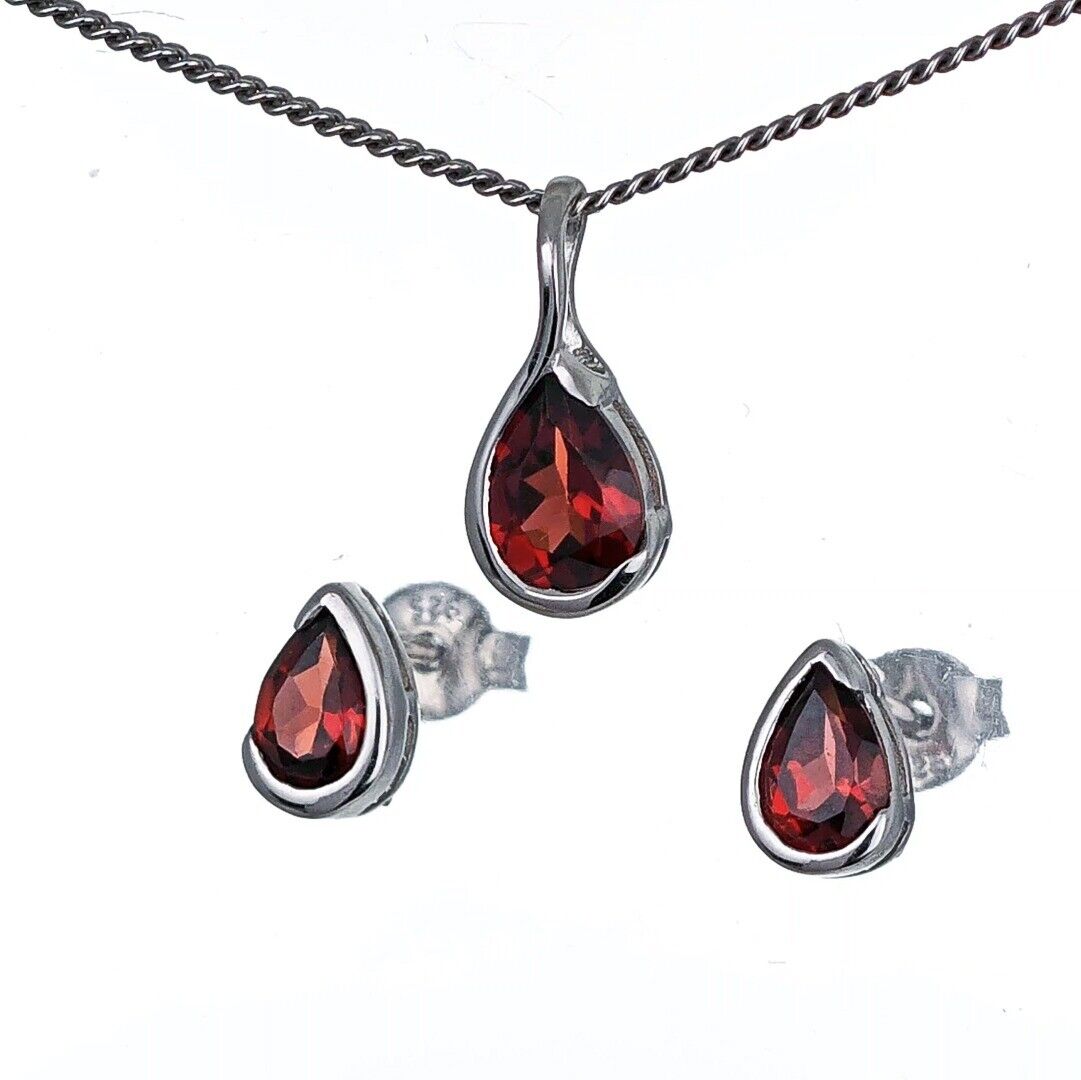 Garnet Necklace Stud Set Sterling Silver Infinity Loop