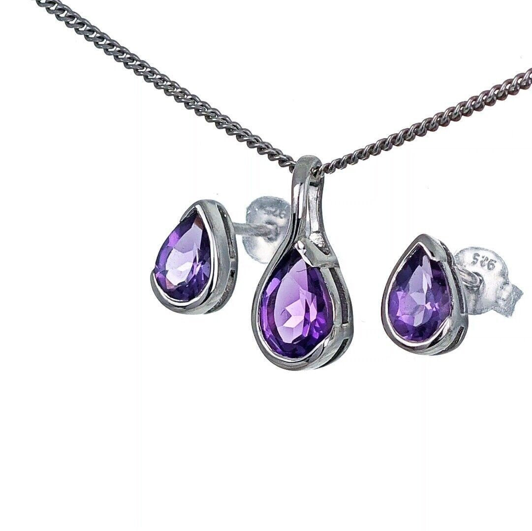 Amethyst Necklace Stud Earring Set Sterling Silver Infinity