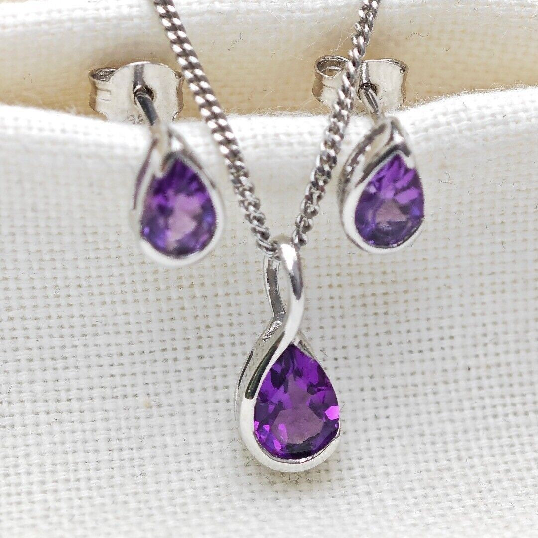 Amethyst Infinity Loop Jewellery Set in Sterling Silver