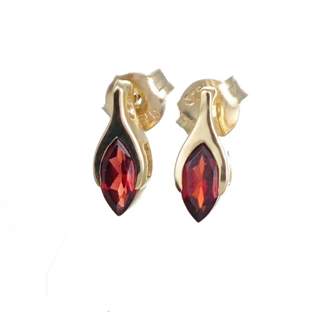 Garnet Minimalist Marquise Earrings in 9ct Gold