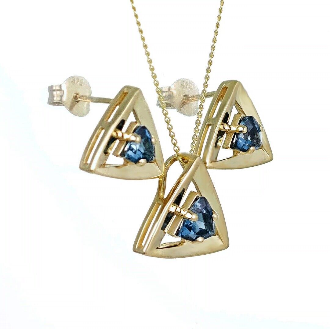 London Blue Topaz Trillion Jewellery Set in 9ct Gold