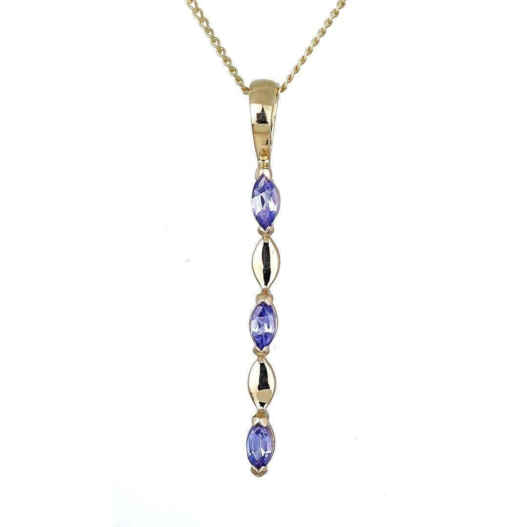 9ct Yellow Gold Tanzanite Necklace Natural Blue Marquise Gemstones