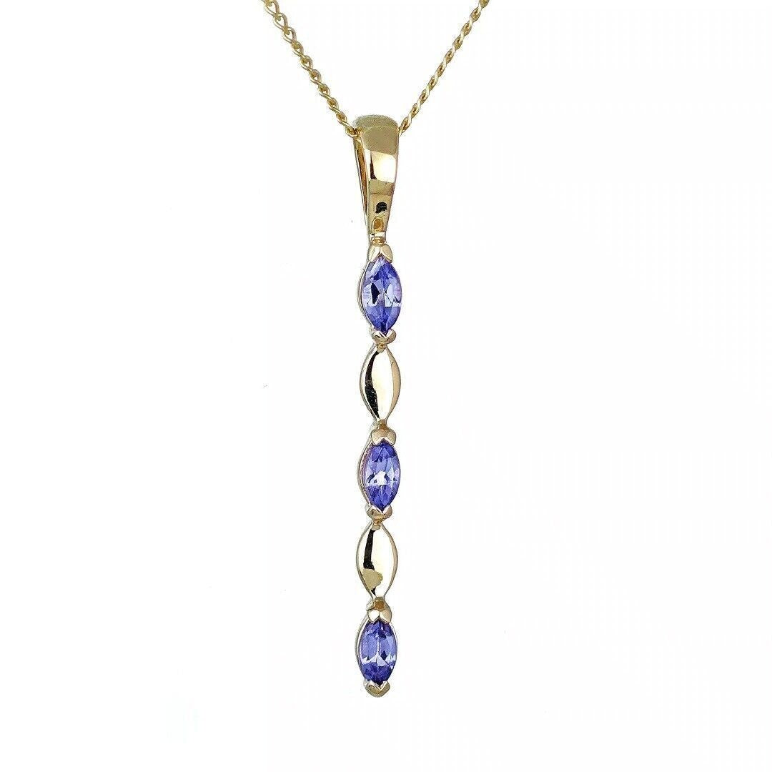 9ct Yellow Gold Tanzanite Necklace Natural Blue Marquise Gemstones