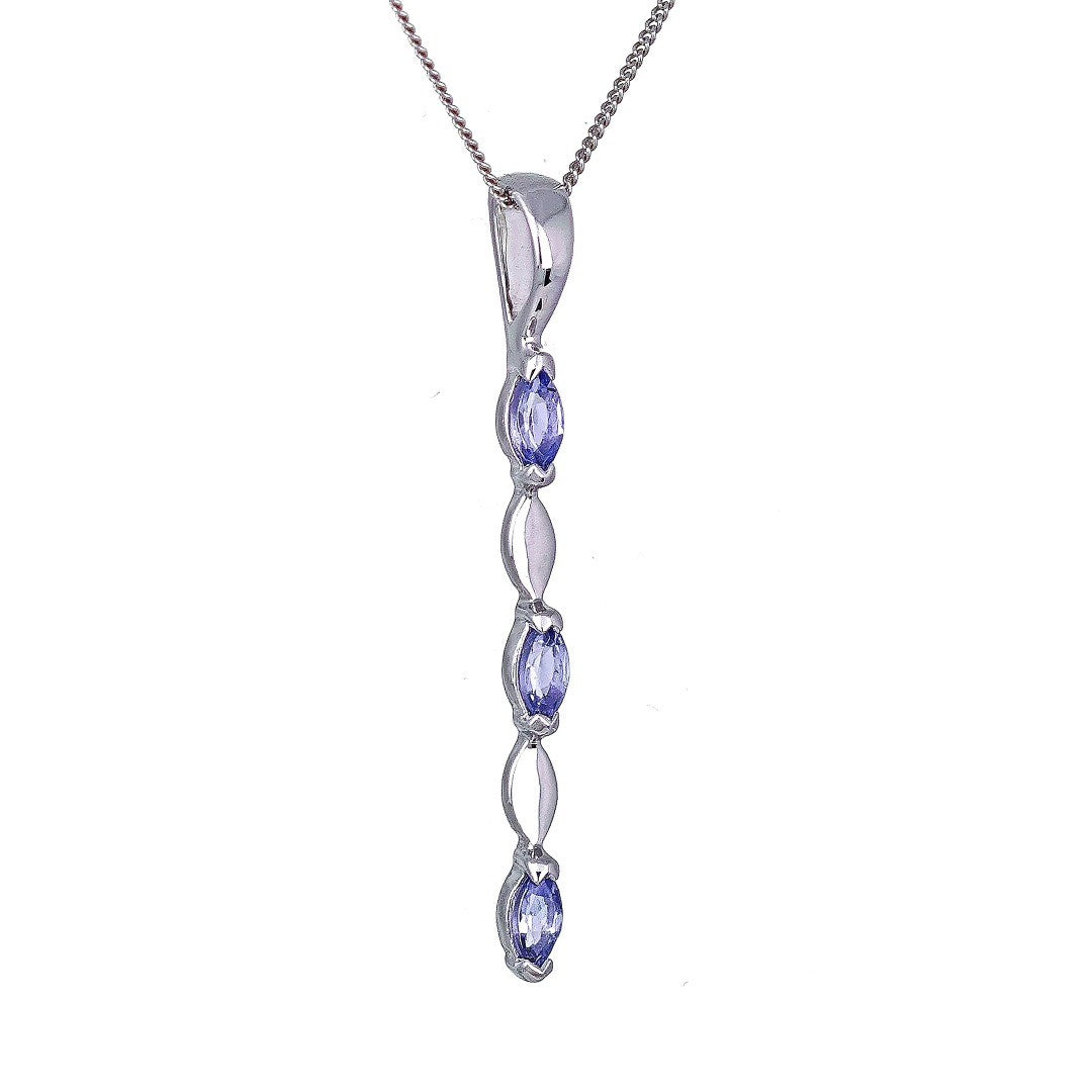 9ct White Gold Tanzanite Necklace Natural Blue Marquise Gemstones