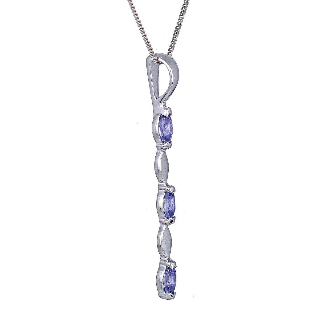 9ct White Gold Tanzanite Necklace Natural Blue Marquise Gemstones