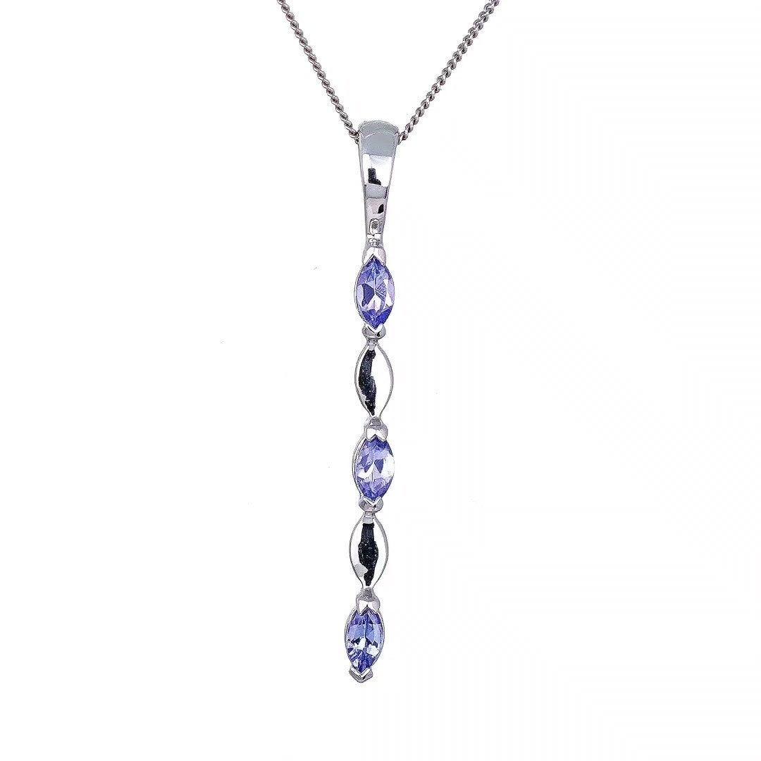 9ct White Gold Tanzanite Necklace Natural Blue Marquise Gemstones
