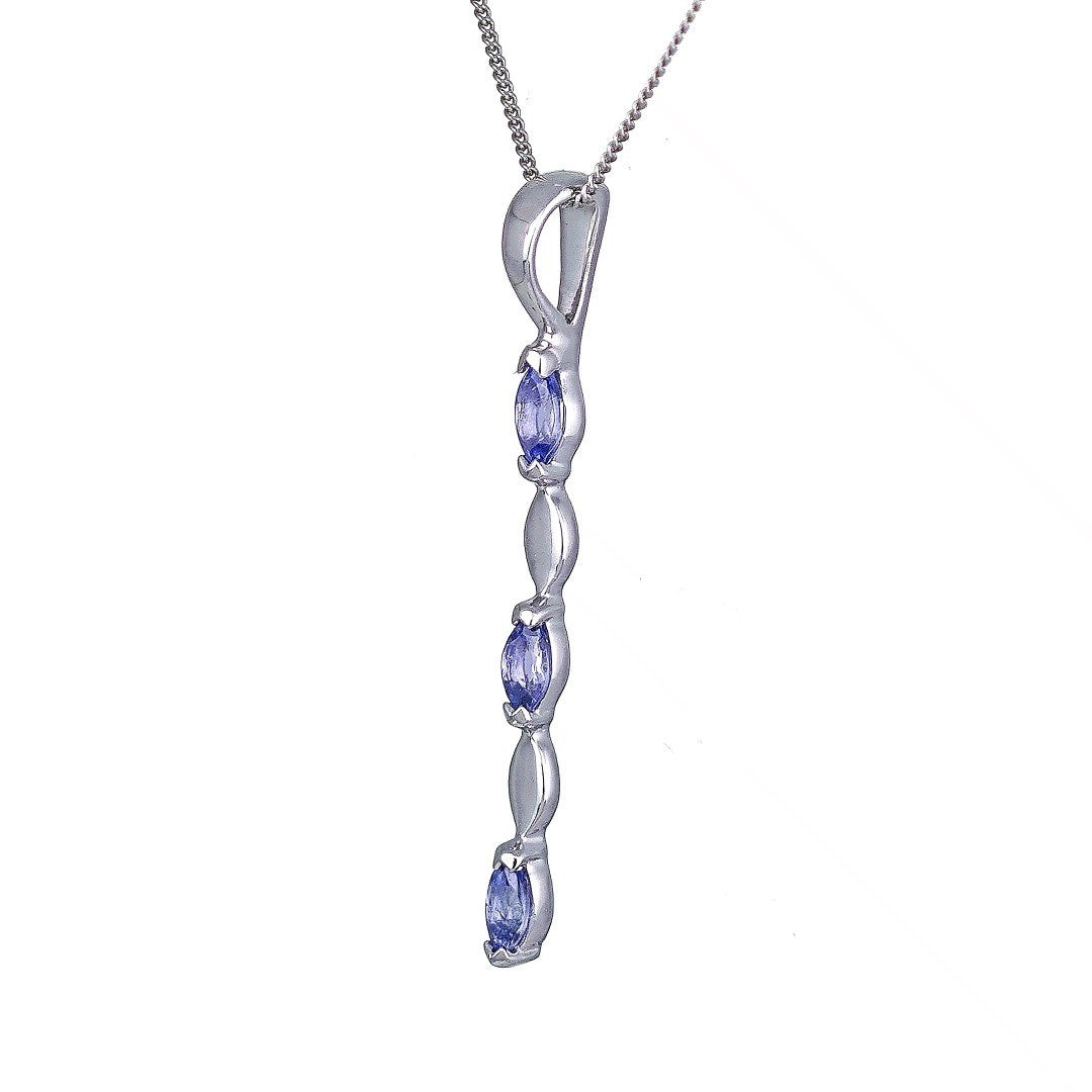 9ct White Gold Tanzanite Necklace Natural Blue Marquise Gemstones