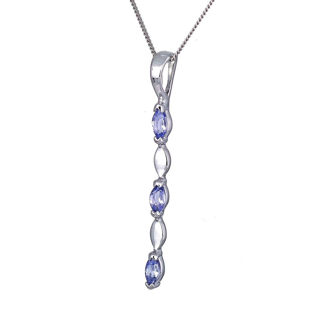 9ct White Gold Tanzanite Necklace Natural Blue Marquise Gemstones