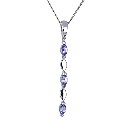 9ct White Gold Tanzanite Necklace Natural Blue Marquise Gemstones