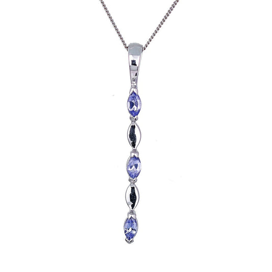 9ct White Gold Tanzanite Necklace Natural Blue Marquise Gemstones