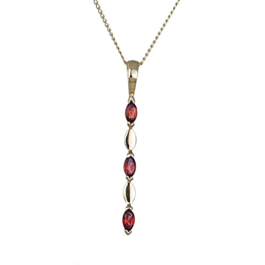 Garnet Pendant 9ct Yellow Gold Marquise Red Natural Gemstones