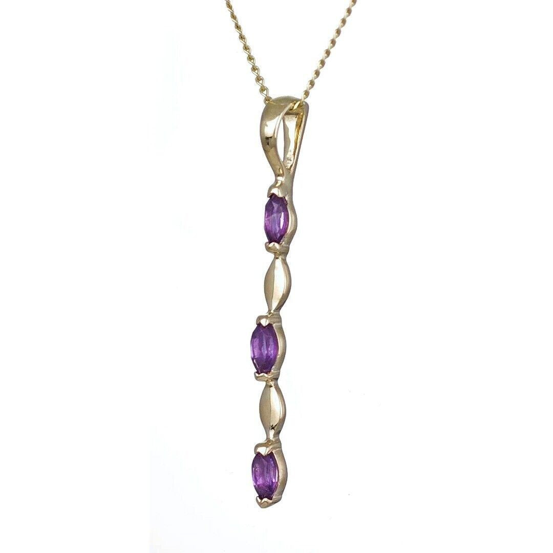 Amethyst Pendant 9ct Yellow Gold Purple Marquise Natural Gemstone