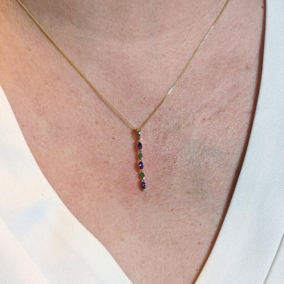 Amethyst Pendant 9ct Yellow Gold Purple Marquise Natural Gemstone