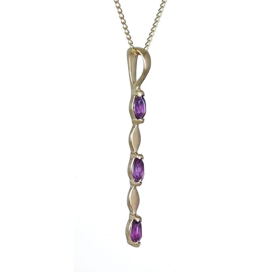 Amethyst Pendant 9ct Yellow Gold Purple Marquise Natural Gemstone