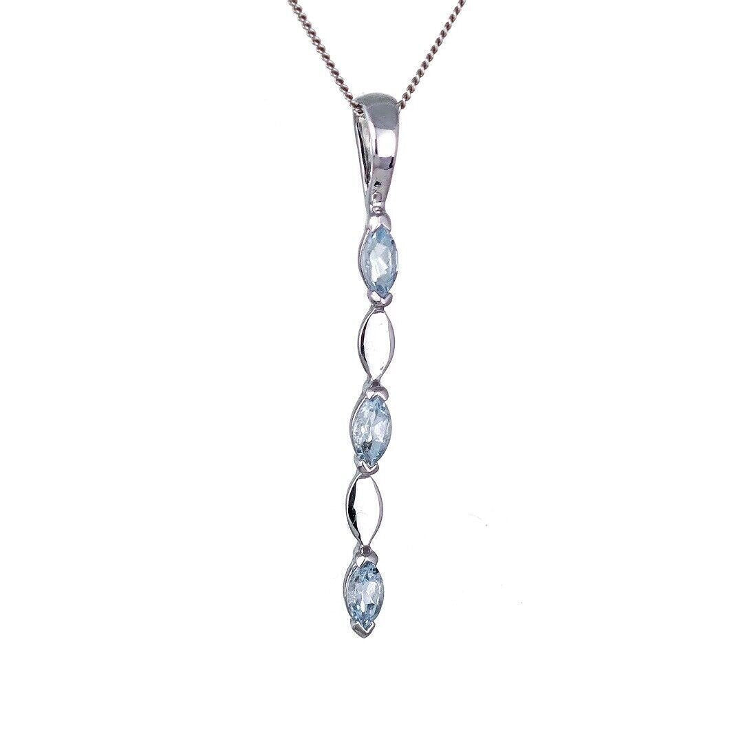 9ct White Gold Aquamarine Necklace Natural Blue Marquise Gemstone