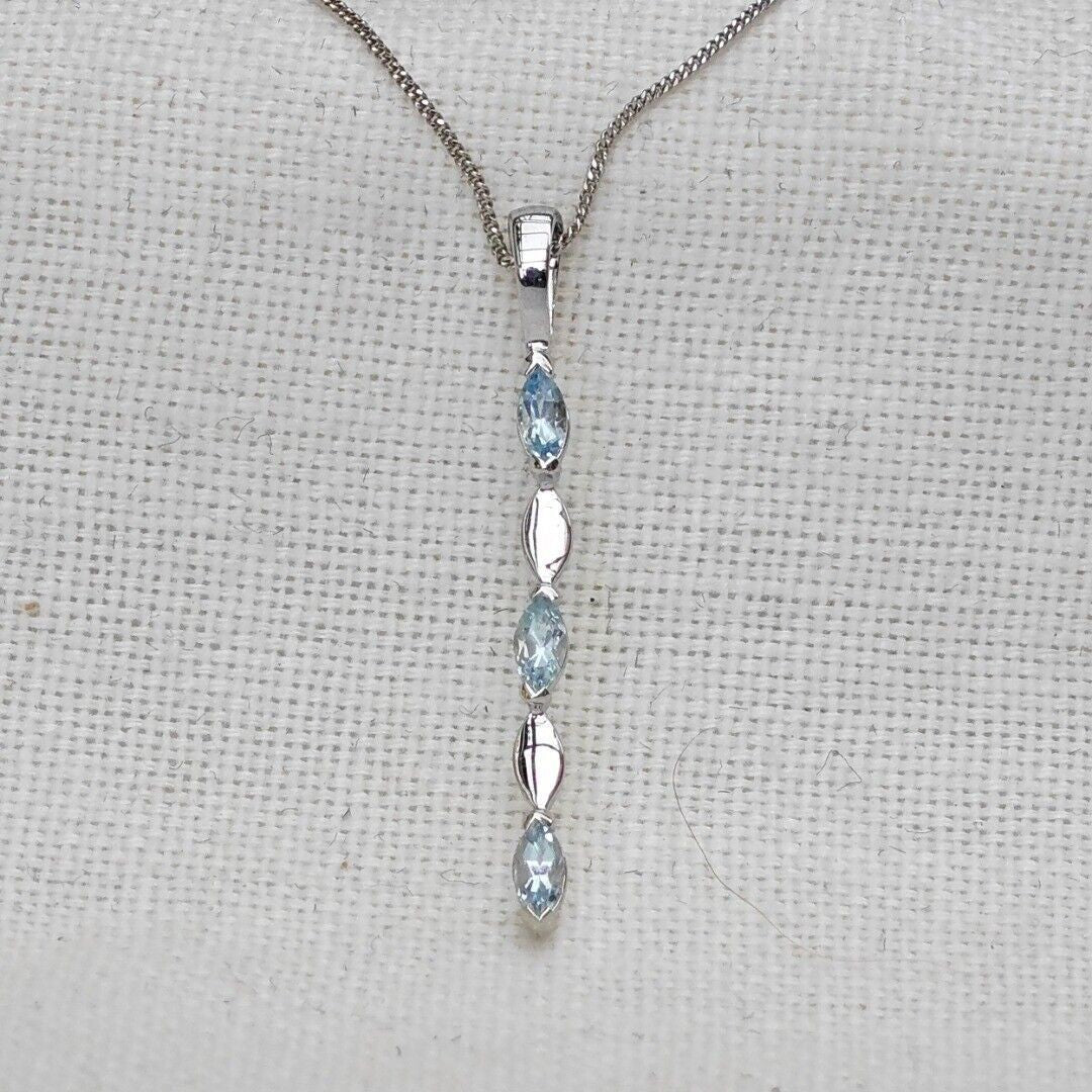 9ct White Gold Aquamarine Necklace Natural Blue Marquise Gemstone