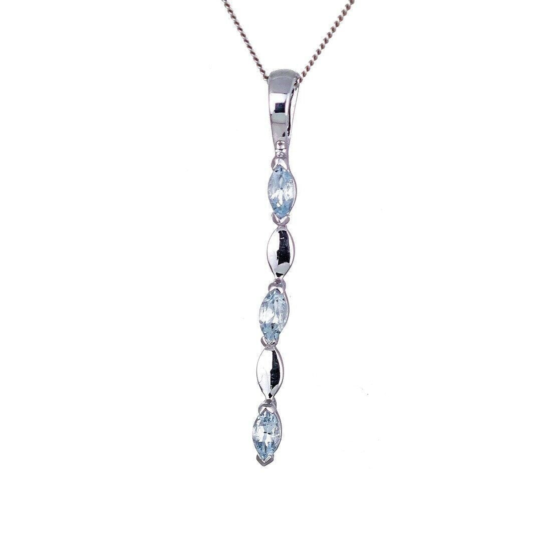 9ct White Gold Aquamarine Necklace Natural Blue Marquise Gemstone