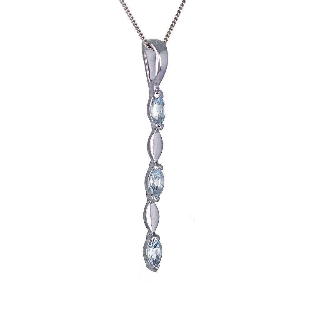 9ct White Gold Aquamarine Necklace Natural Blue Marquise Gemstone
