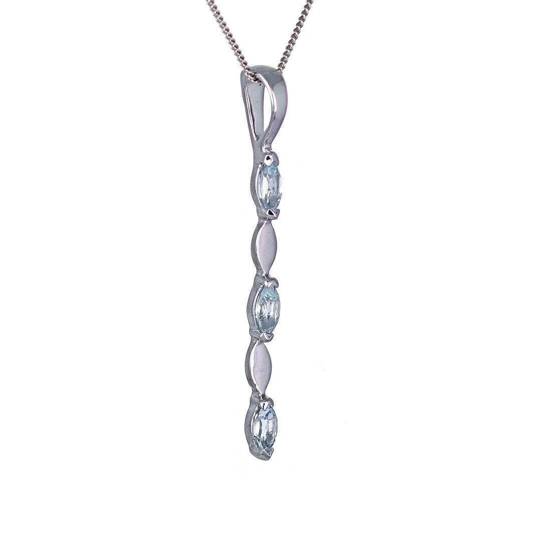9ct White Gold Aquamarine Necklace Natural Blue Marquise Gemstone