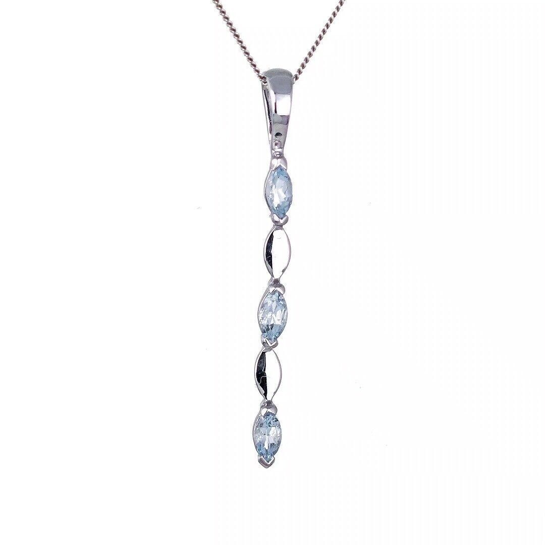 9ct White Gold Aquamarine Necklace Natural Blue Marquise Gemstone