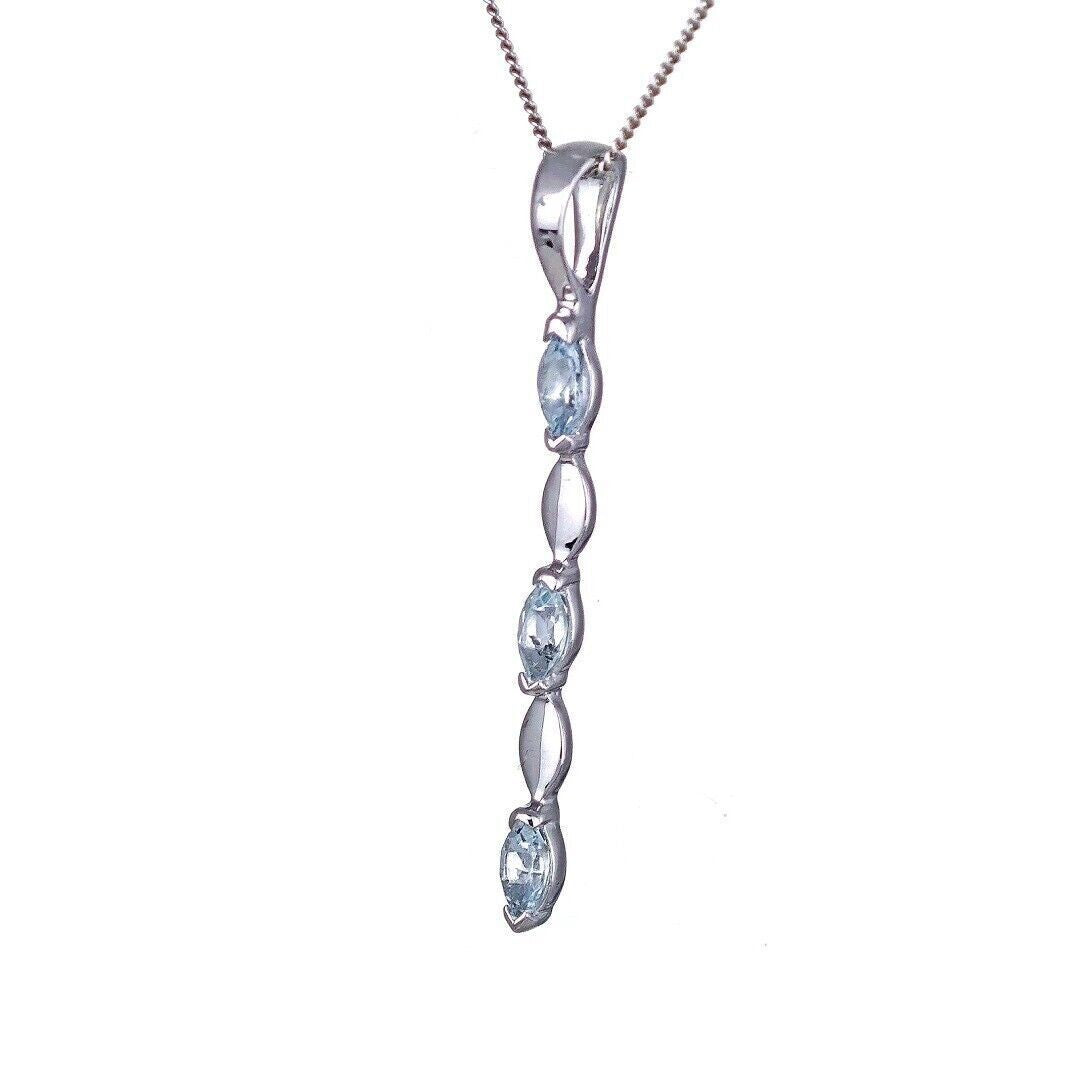 9ct White Gold Aquamarine Necklace Natural Blue Marquise Gemstone