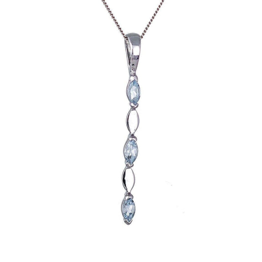 9ct White Gold Aquamarine Necklace Natural Blue Marquise Gemstone