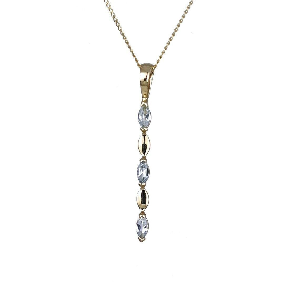 9ct Yellow Gold Aquamarine Necklace Natural Blue Marquise Gemstones