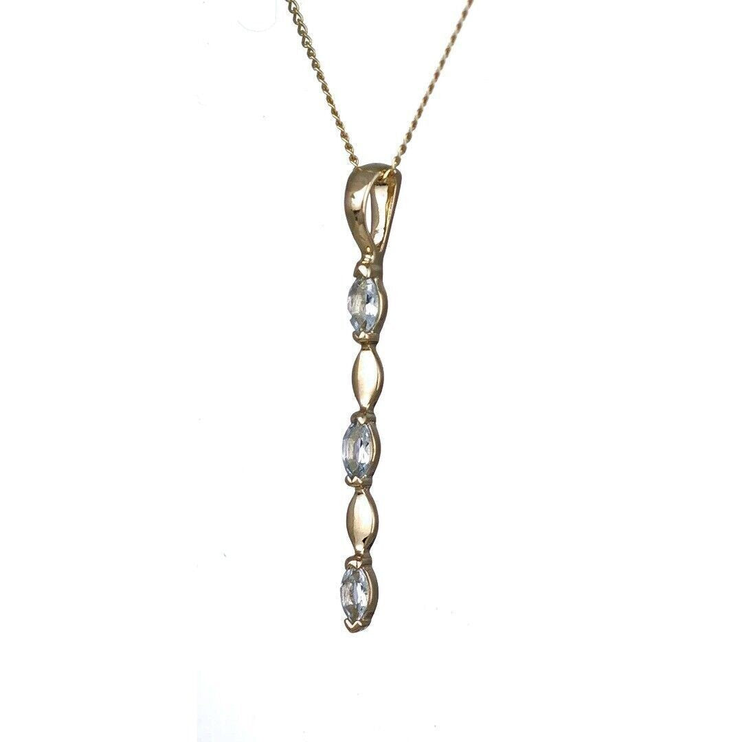9ct Yellow Gold Aquamarine Necklace Natural Blue Marquise Gemstones