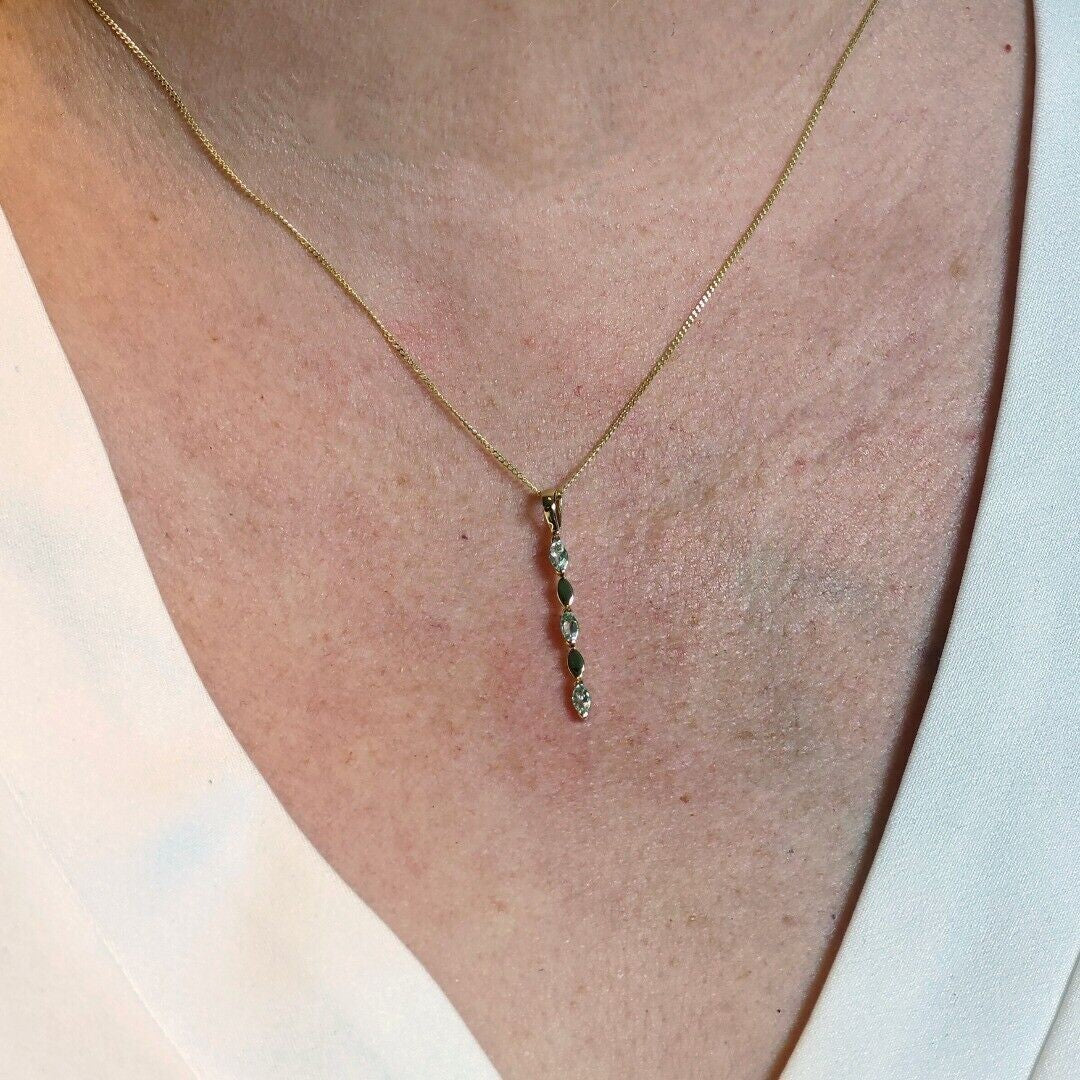 9ct Yellow Gold Aquamarine Necklace Natural Blue Marquise Gemstones