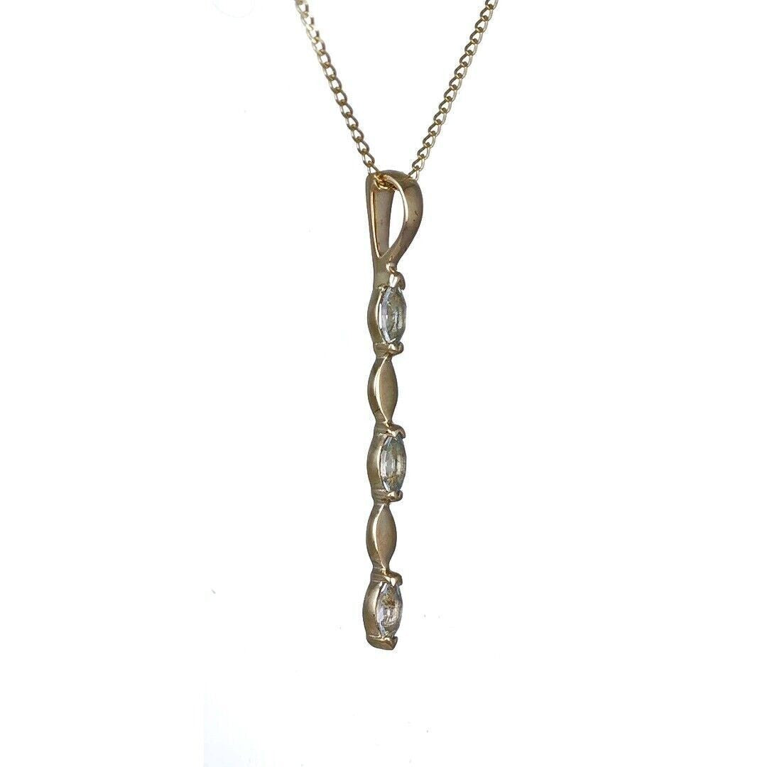 9ct Yellow Gold Aquamarine Necklace Natural Blue Marquise Gemstones