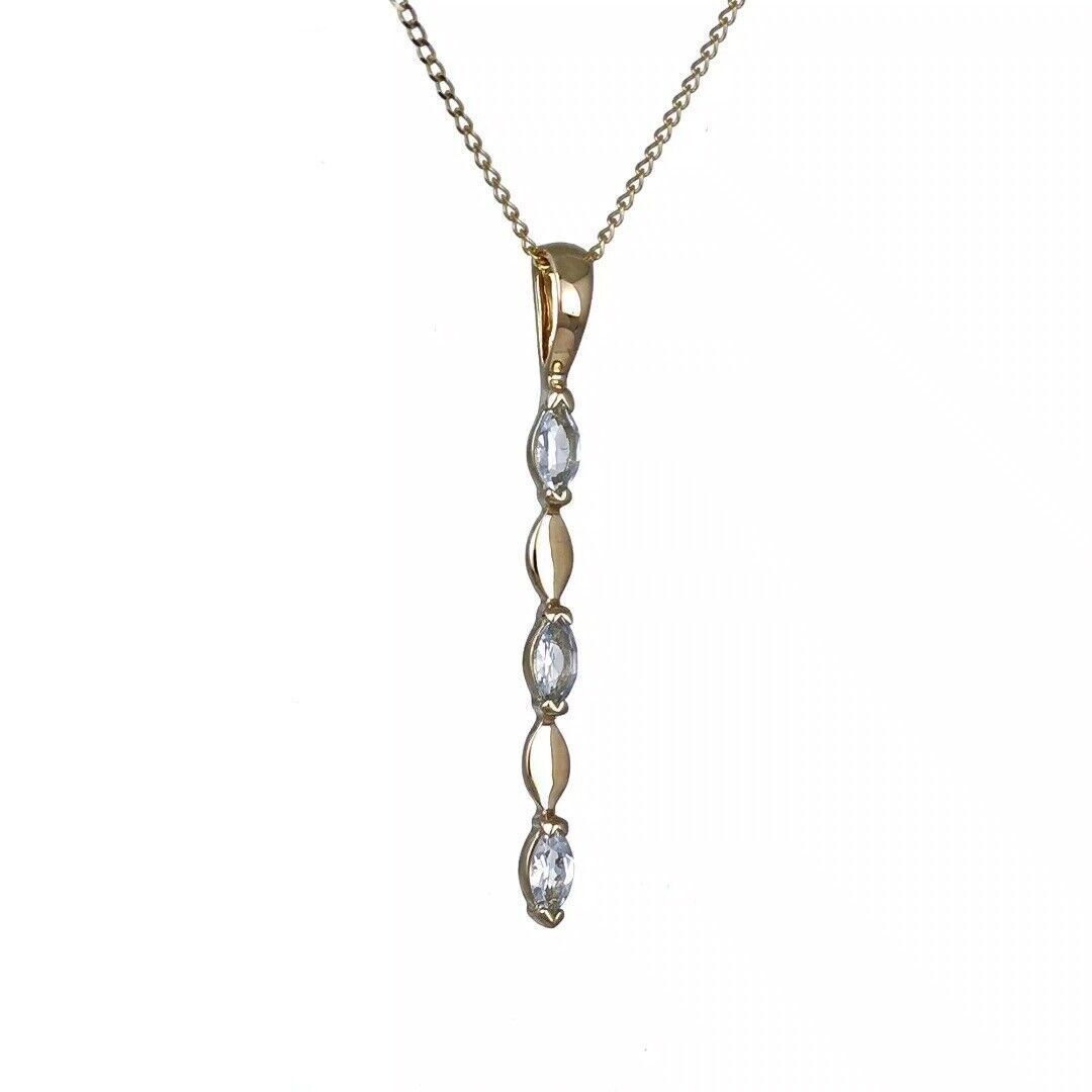 9ct Yellow Gold Aquamarine Necklace Natural Blue Marquise Gemstones